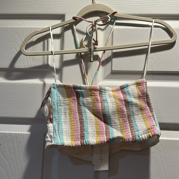 NWT! L Space Blue Skies Striped Cut Out Crop Halter Tube Top M - Picture 8 of 8